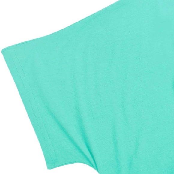 LEIYEE Womens Aqua Blue Off Shoulder Short Sleeve Top With Front Twist Knot - Picture 5 of 6